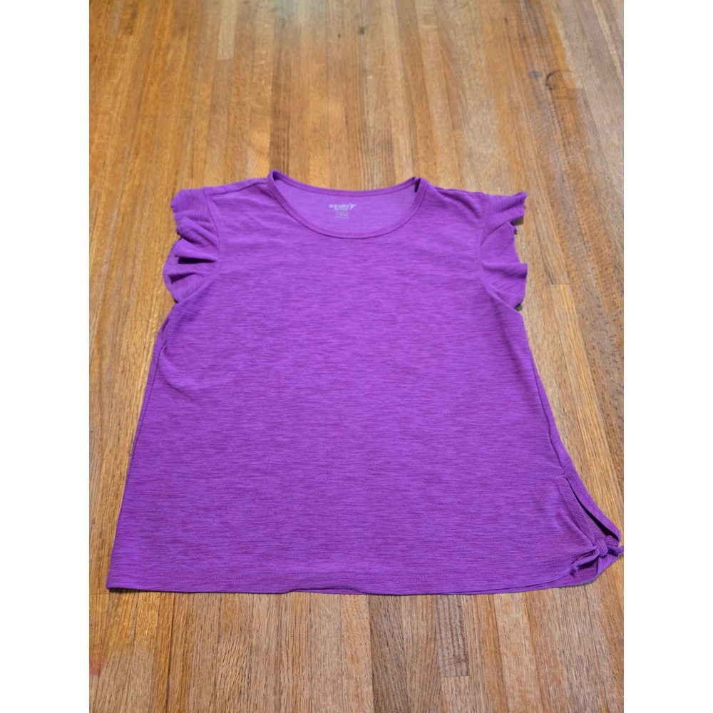 Old Navy Active Girls Large 10-12 Purple Breathe On Ruffle Sleeve Tie Hem Top